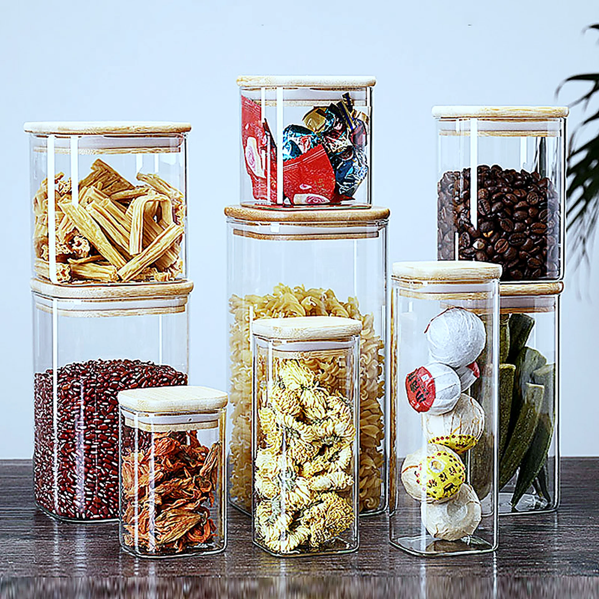 Square Glass Storage Jar 200-1500ml for OEM wholesale glassware projects