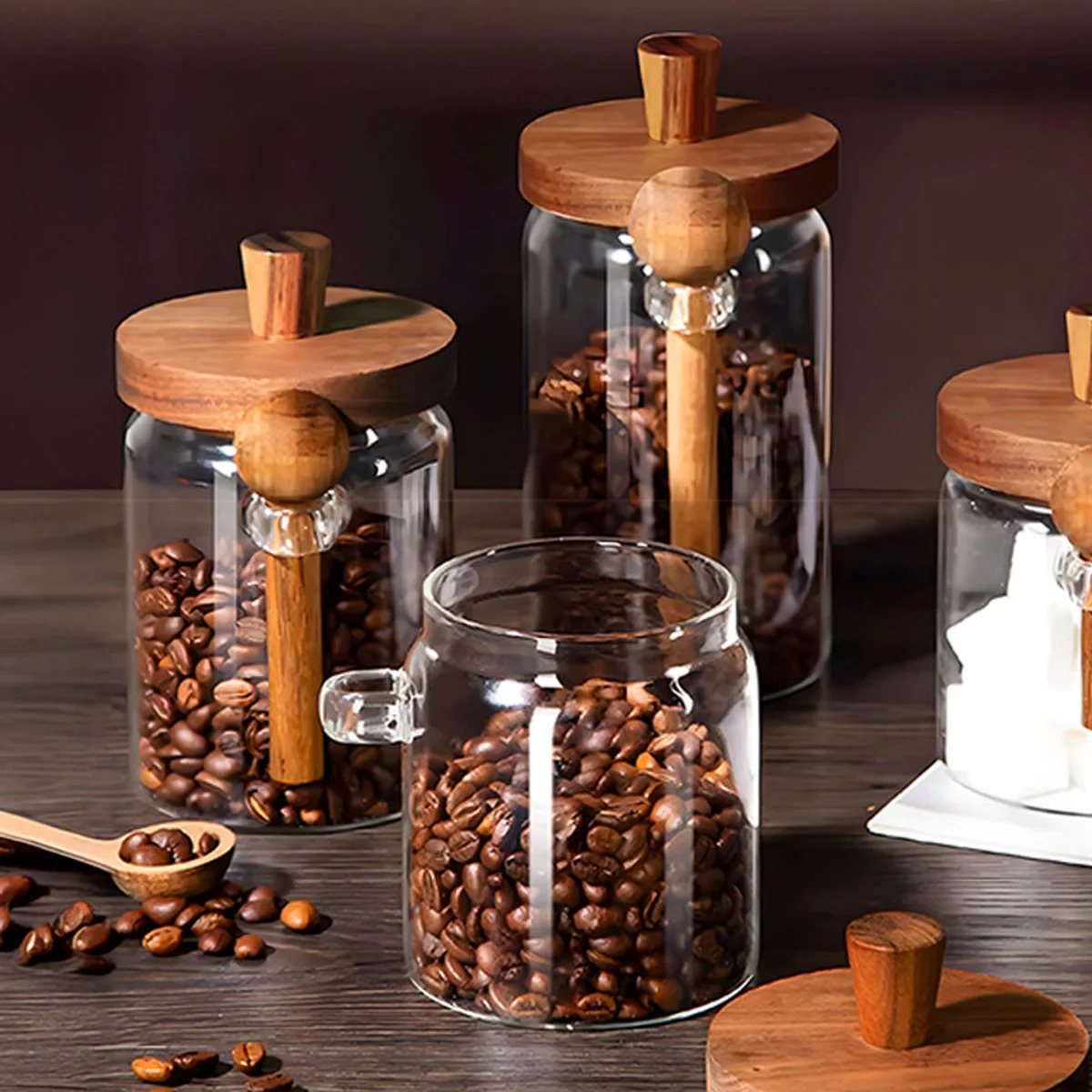Acacia Lid Glass Jar with Wooden Spoon, catalog model CS9020