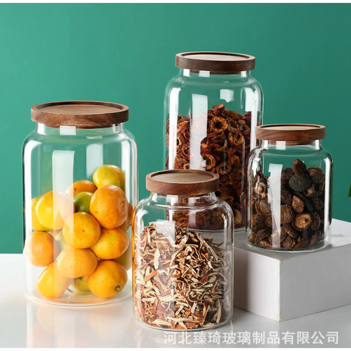 Acacia Lid Sealed Glass Jar Family, catalog model CS9019
