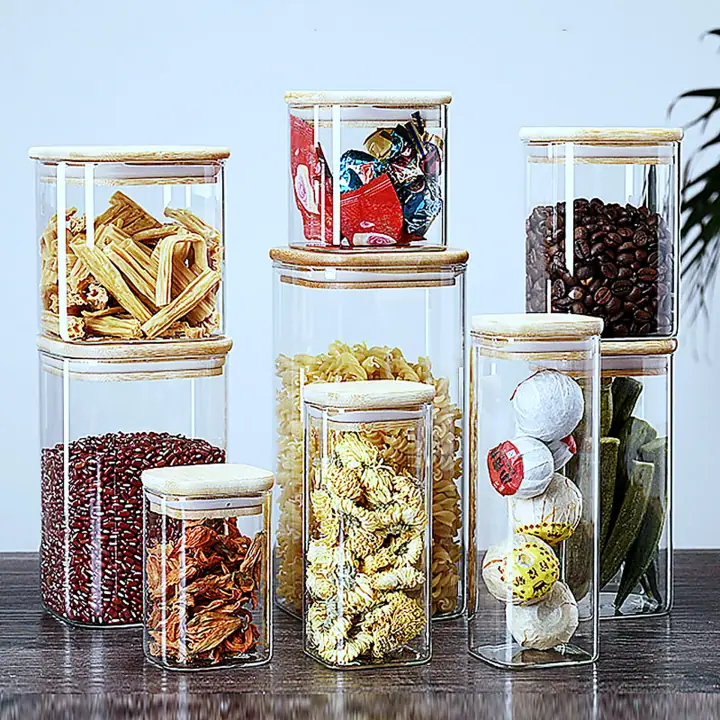 Square Glass Storage Jar 200-1500ml for OEM wholesale glassware projects