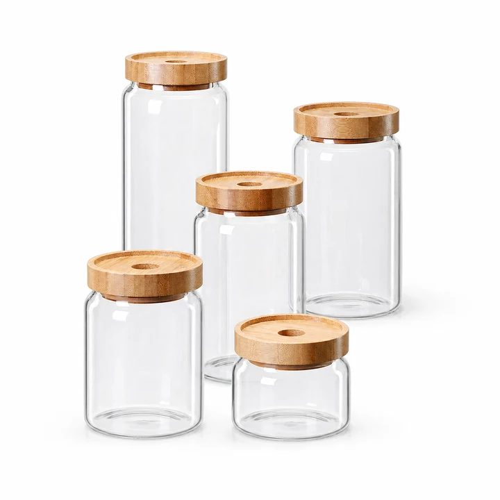 Wood Lid Storage Jar 400-1200ml for OEM wholesale glassware projects